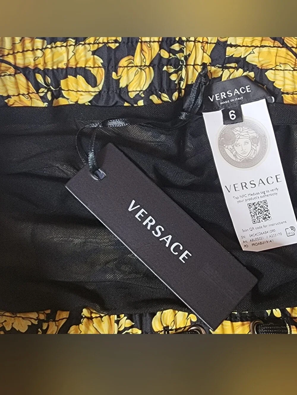 Versace Men's Gold Tone Barocco Print Swim Shorts
